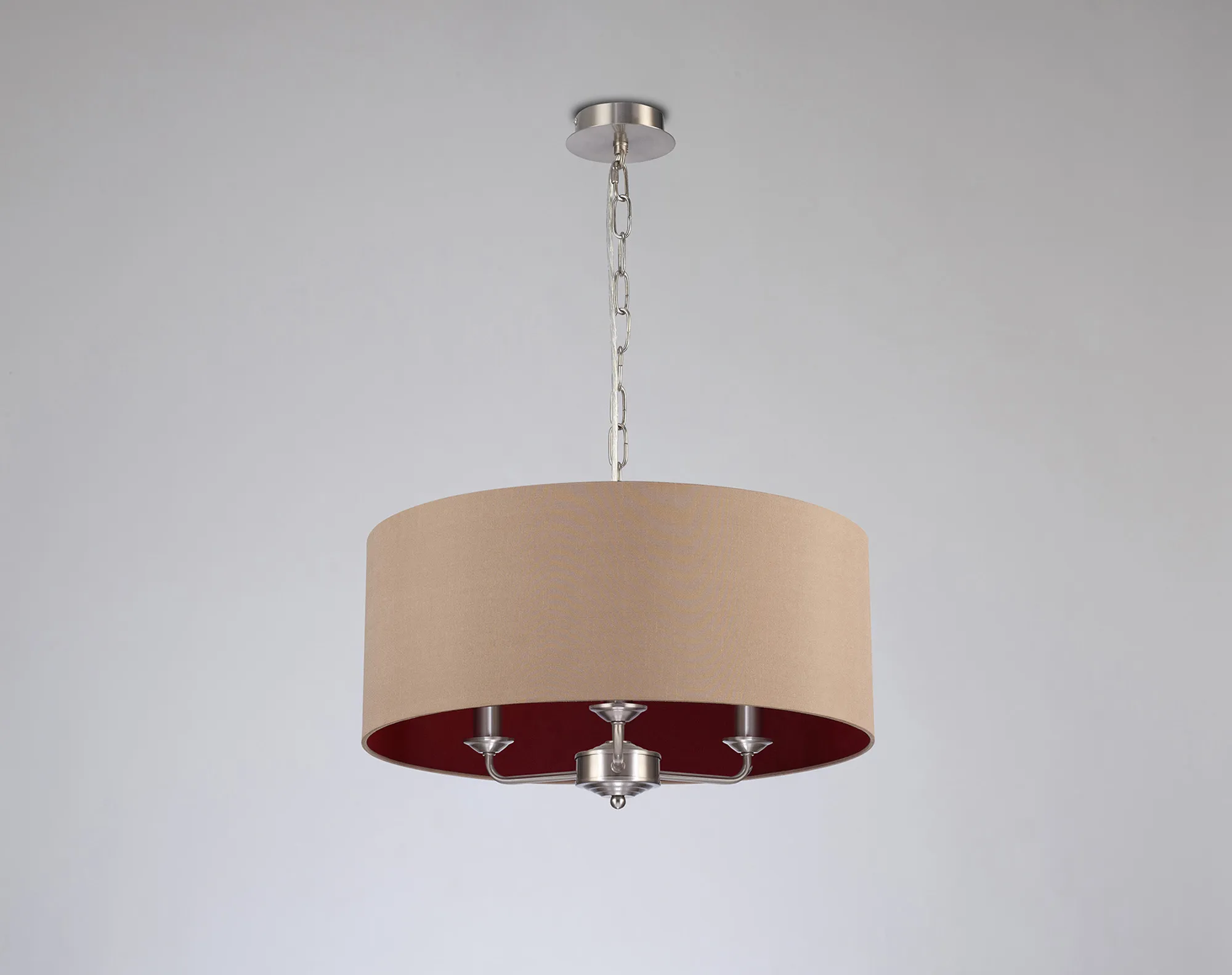 Banyan 50cm 3 Light Pendant Satin Nickel, Antique Gold/Ruby DK0071  Deco Banyan SN AG